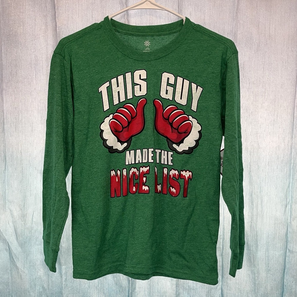 Boys This Guy Made The Nice List Shirt Ling Sleeve Large 10/12 NWT